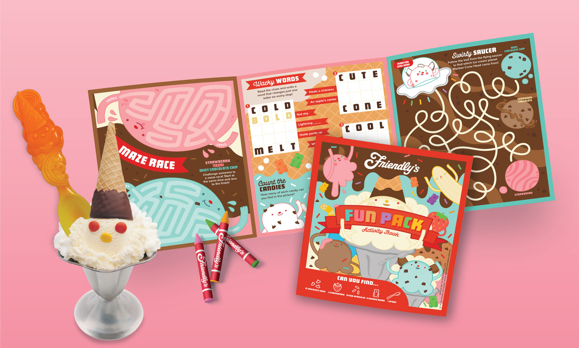 Friendly's Fun Pack with color-changing spoon, crayons, and activity book.