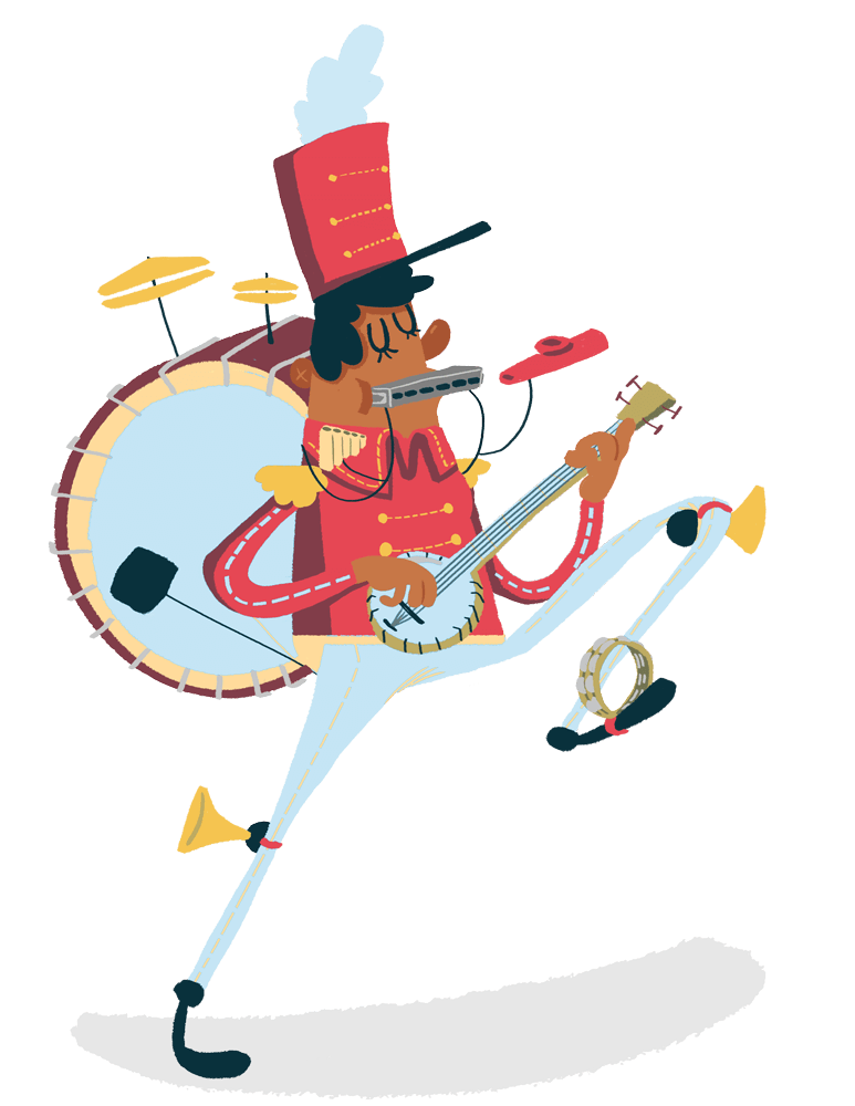 C3 Internships illustration by intern Shafer Brown featuring a one-person band.